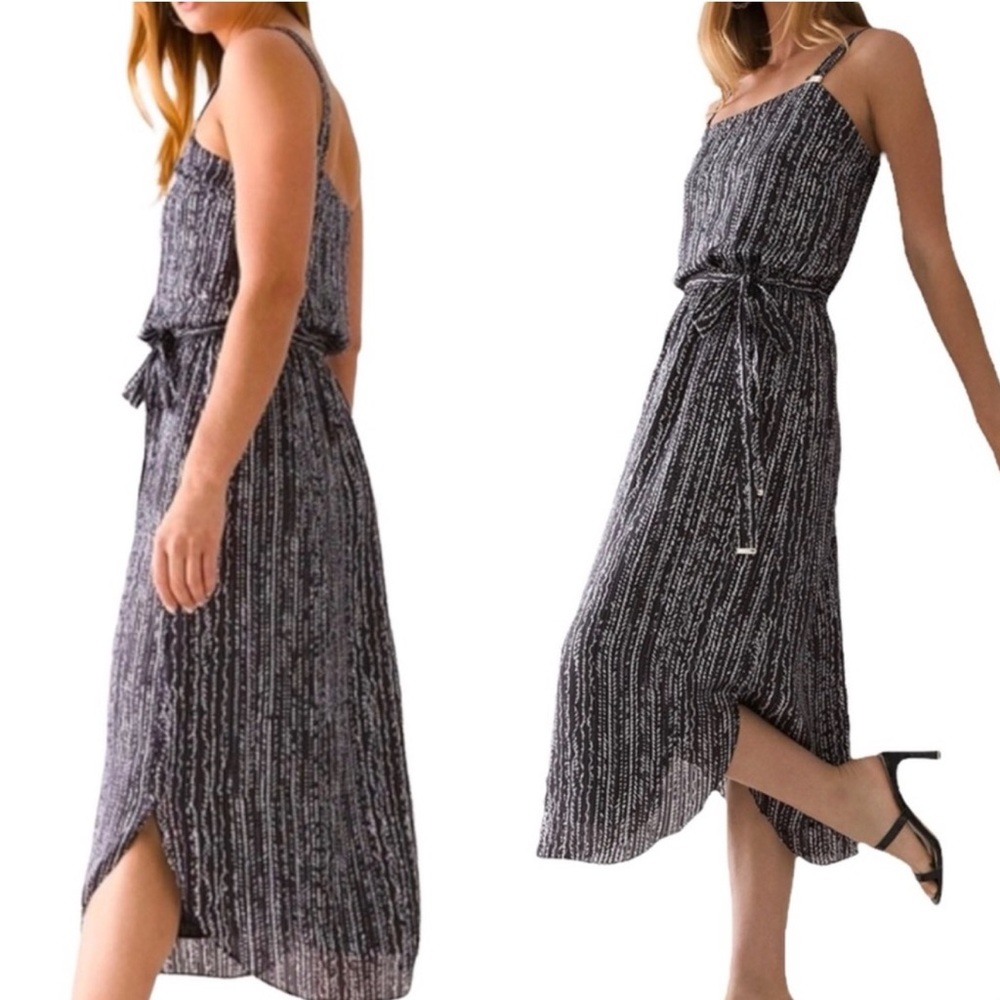 White House Black Market Black and White Midi Dress